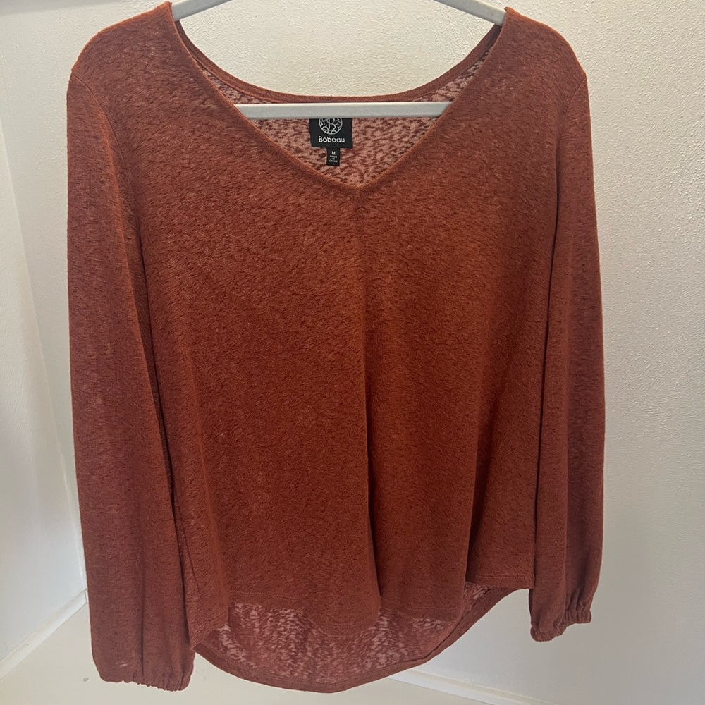Bobeau: Rust V-Neck Blouse